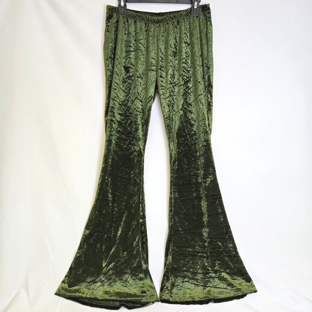 Rue21 Crushed Velvet Flare Pants Bell Bottoms Elastic Waistband Green Juniors XL